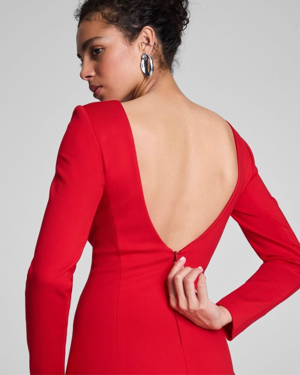 Spanx Women’s Ponte Knit Red Long Sleeve Low Back Midi Dress - Picture 6 of 15